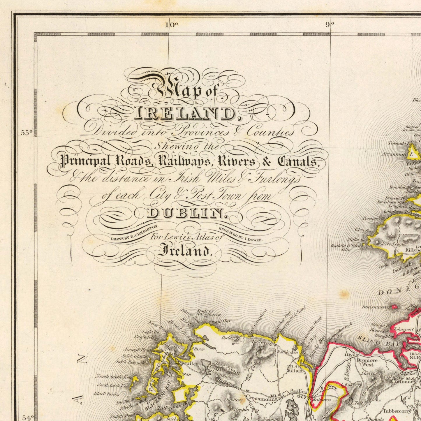 Ireland Map - Old Antique Reproduction Print of Ireland - 1846