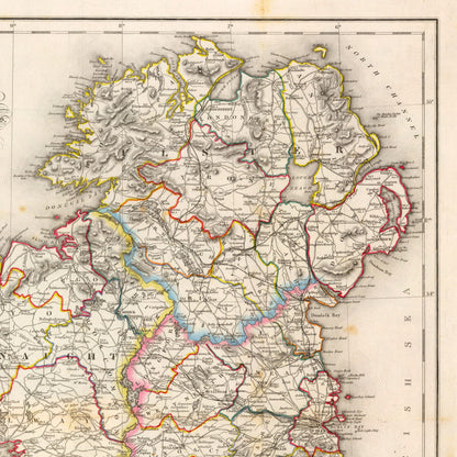 Ireland Map - Old Antique Reproduction Print of Ireland - 1846