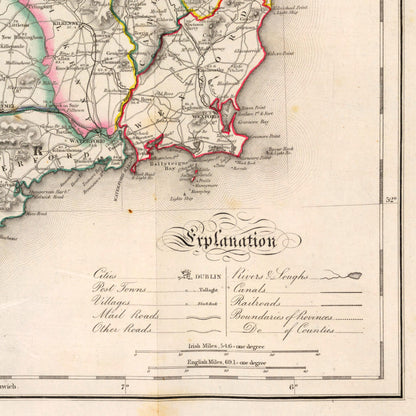 Ireland Map - Old Antique Reproduction Print of Ireland - 1846