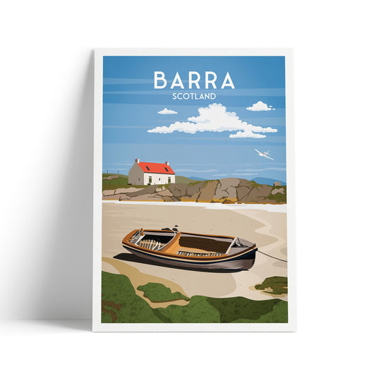 Barra Print  - Isle of Barra Travel Poster - Crannag by Traigh Mhor - Western Isles - Scotland - Wall Art - Scottish Islands