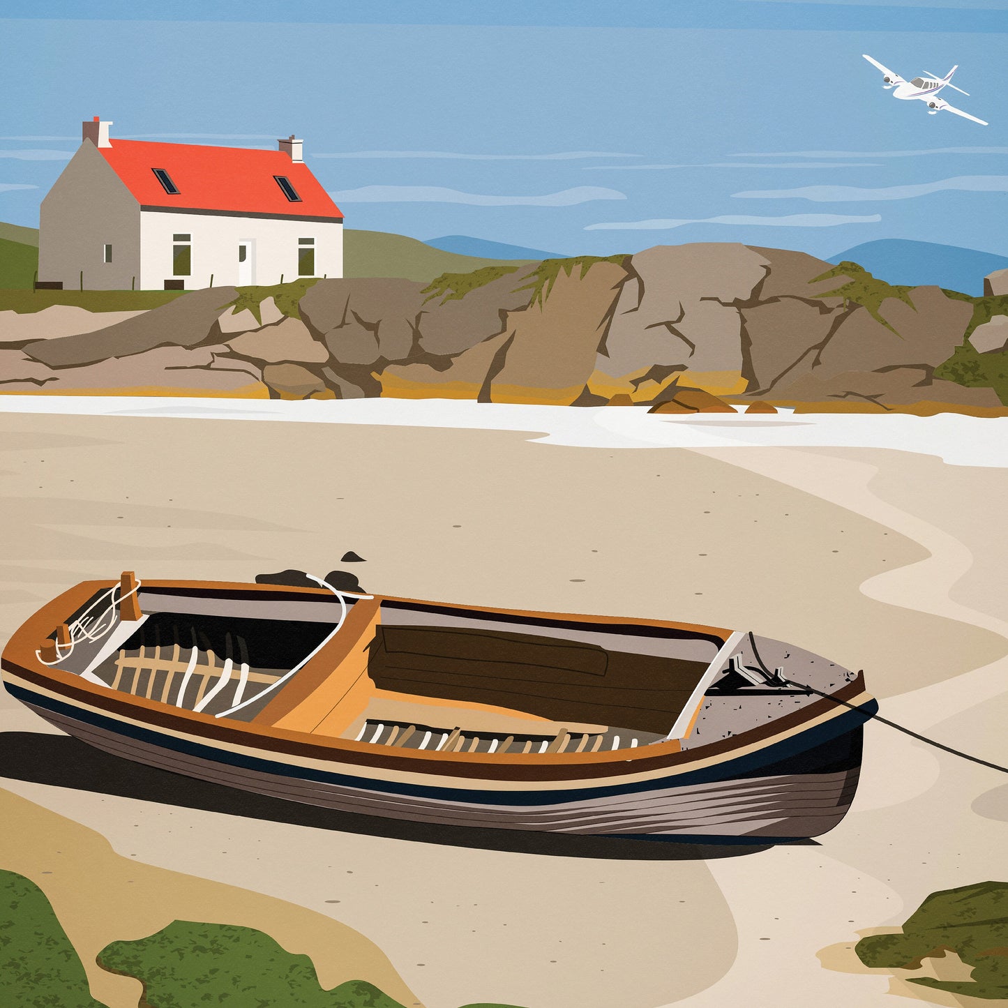 Barra Print  - Isle of Barra Travel Poster - Crannag by Traigh Mhor - Western Isles - Scotland - Wall Art - Scottish Islands