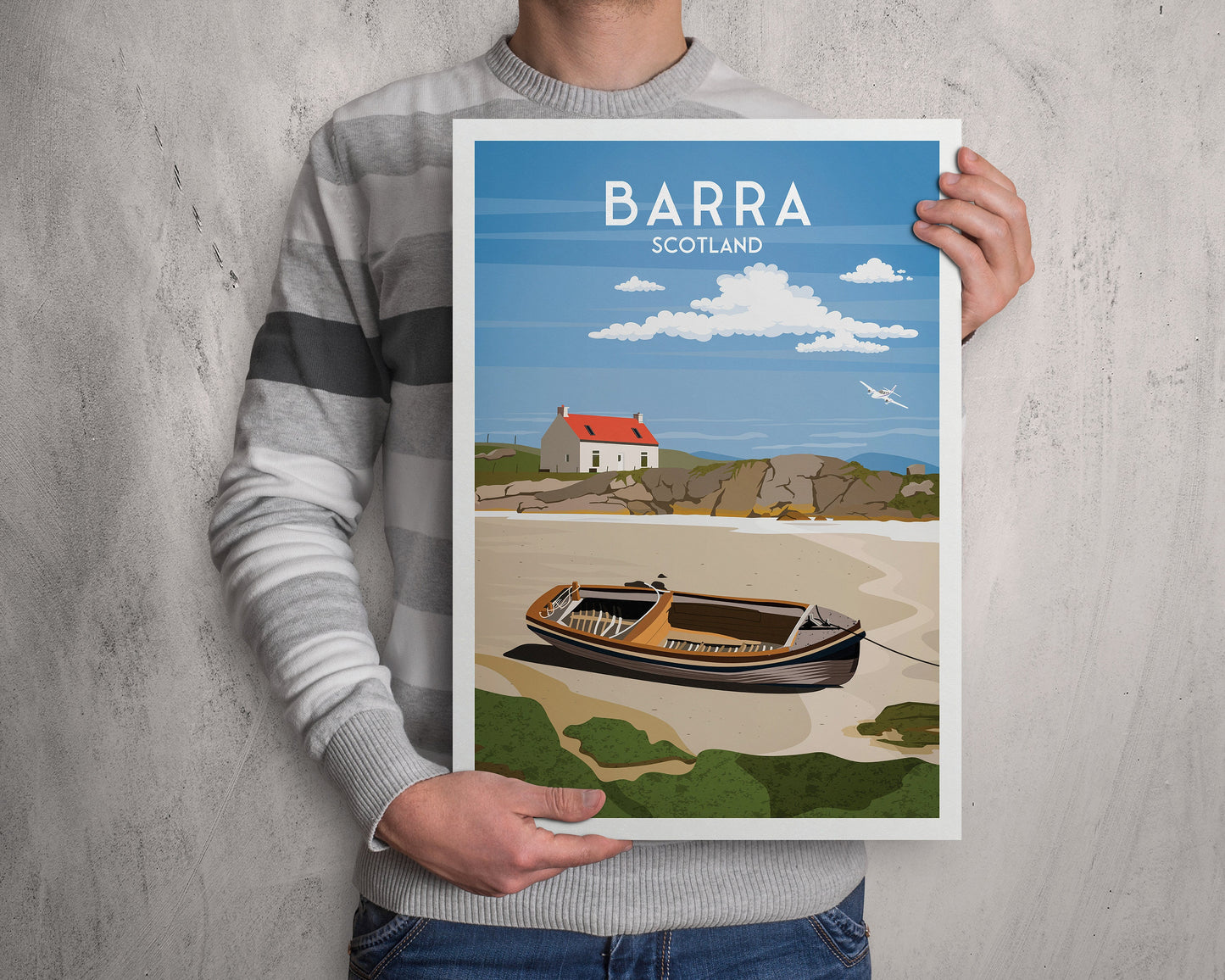 Barra Print  - Isle of Barra Travel Poster - Crannag by Traigh Mhor - Western Isles - Scotland - Wall Art - Scottish Islands