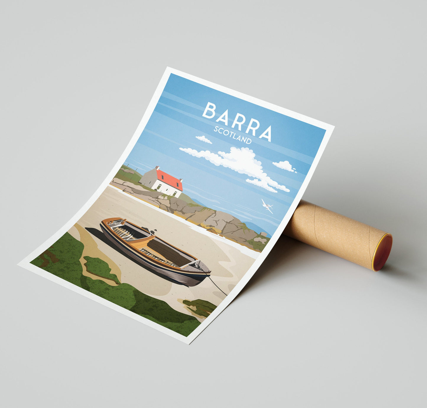 Barra Print  - Isle of Barra Travel Poster - Crannag by Traigh Mhor - Western Isles - Scotland - Wall Art - Scottish Islands