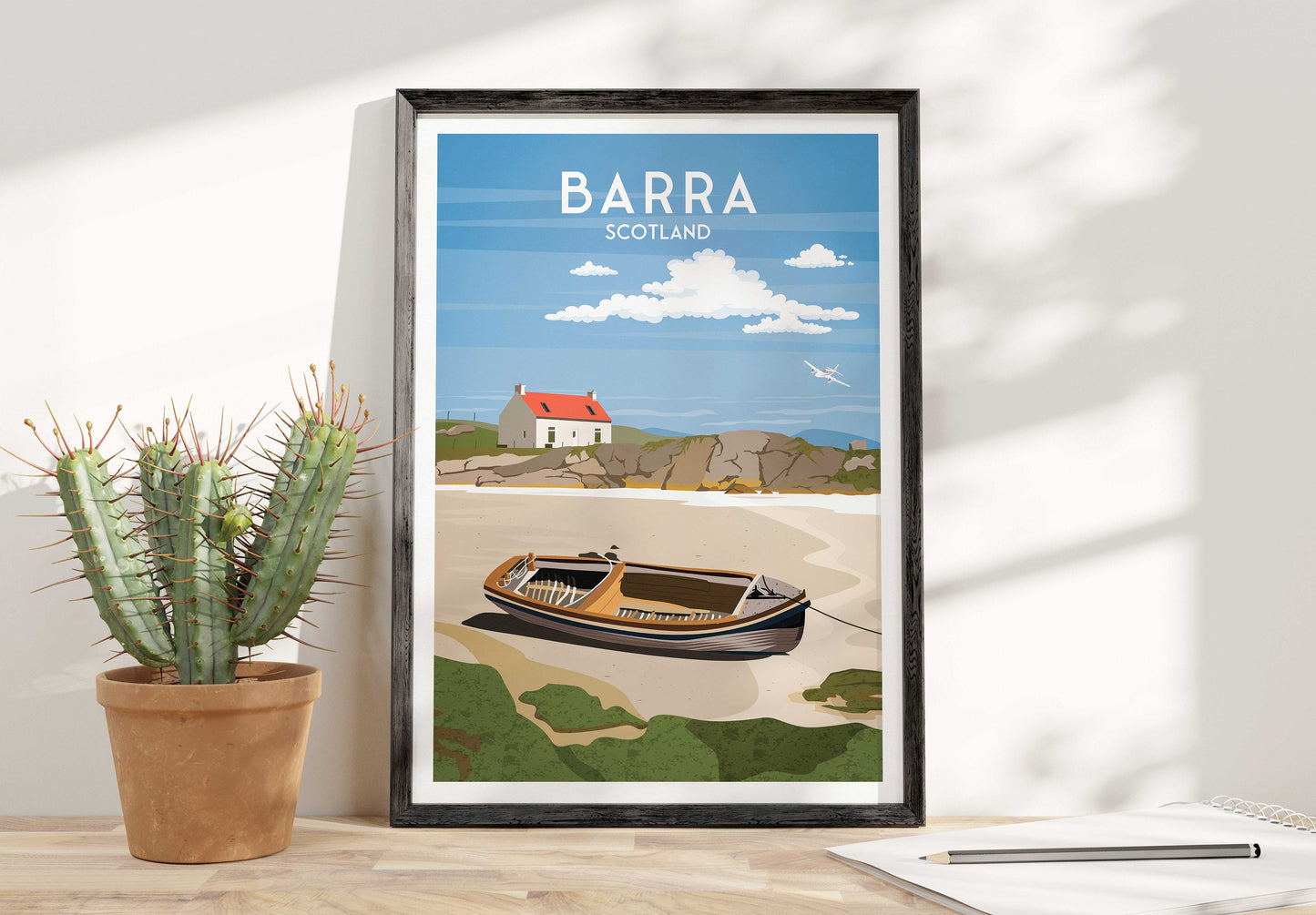 Barra Print  - Isle of Barra Travel Poster - Crannag by Traigh Mhor - Western Isles - Scotland - Wall Art - Scottish Islands