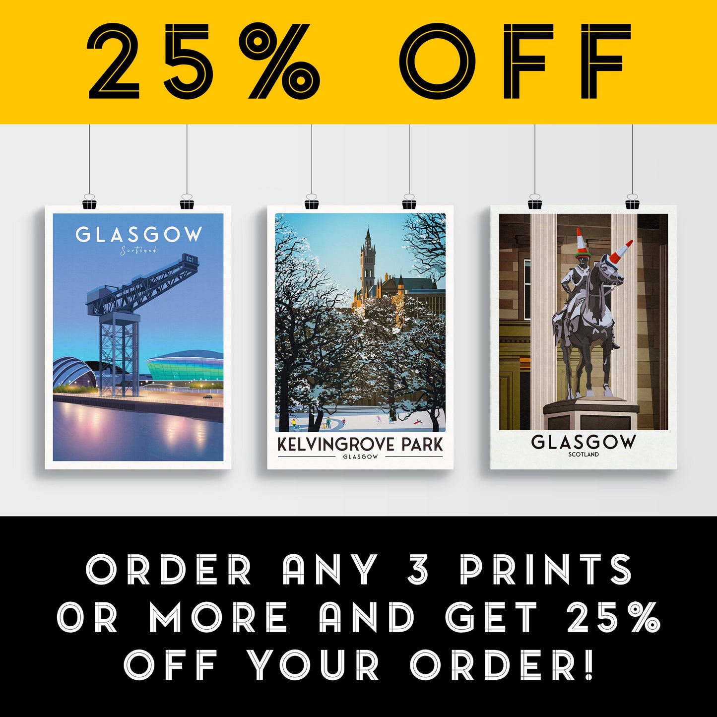 Kelvingrove Park -  Glasgow Print - Scottish Wall Art - West End - Glasgow Uni - Winter Scene  - Glasgow University