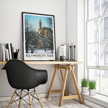 Kelvingrove Park -  Glasgow Print - Scottish Wall Art - West End - Glasgow Uni - Winter Scene  - Glasgow University