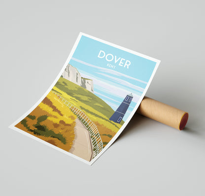 Dover Print - Kent Travel Poster - England - A3 - A2 - A1 - Wall Decor