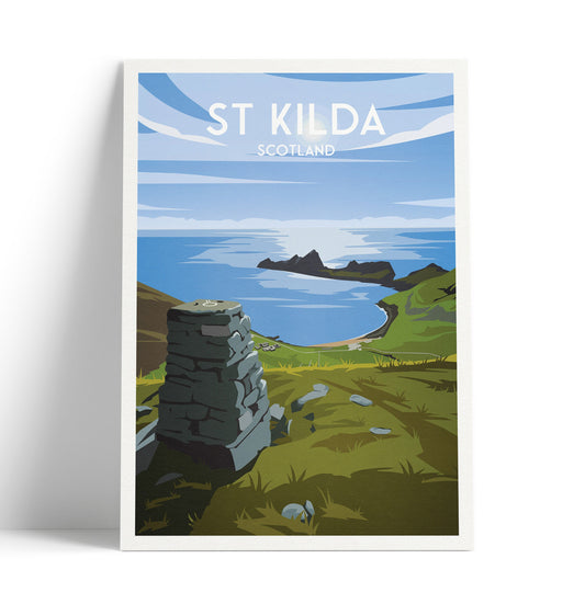 St Kilda Print - St Kilda Archipelago - Dùn - Travel Poster - Illustration  - Scottish Island - St Kilda Archipelago - Hirta - Soay