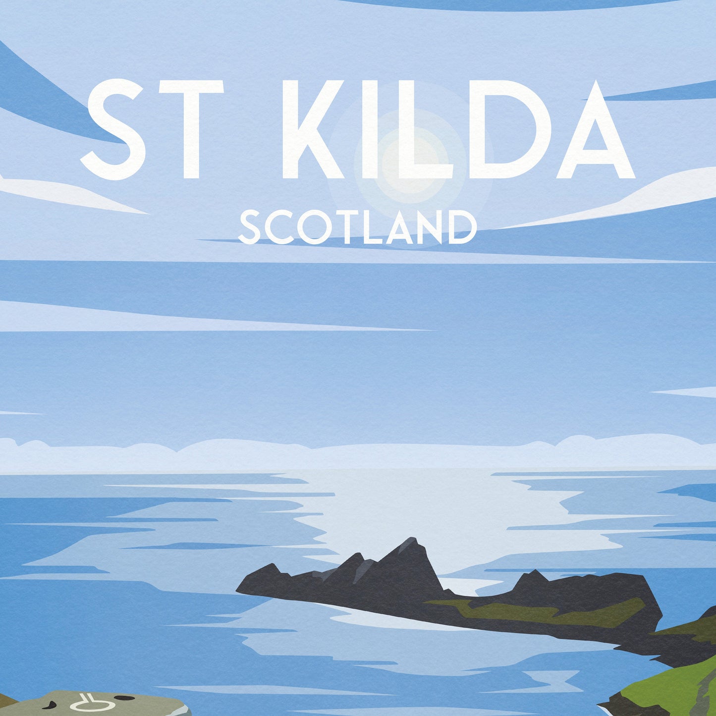 St Kilda Print - St Kilda Archipelago - Dùn - Travel Poster - Illustration  - Scottish Island - St Kilda Archipelago - Hirta - Soay