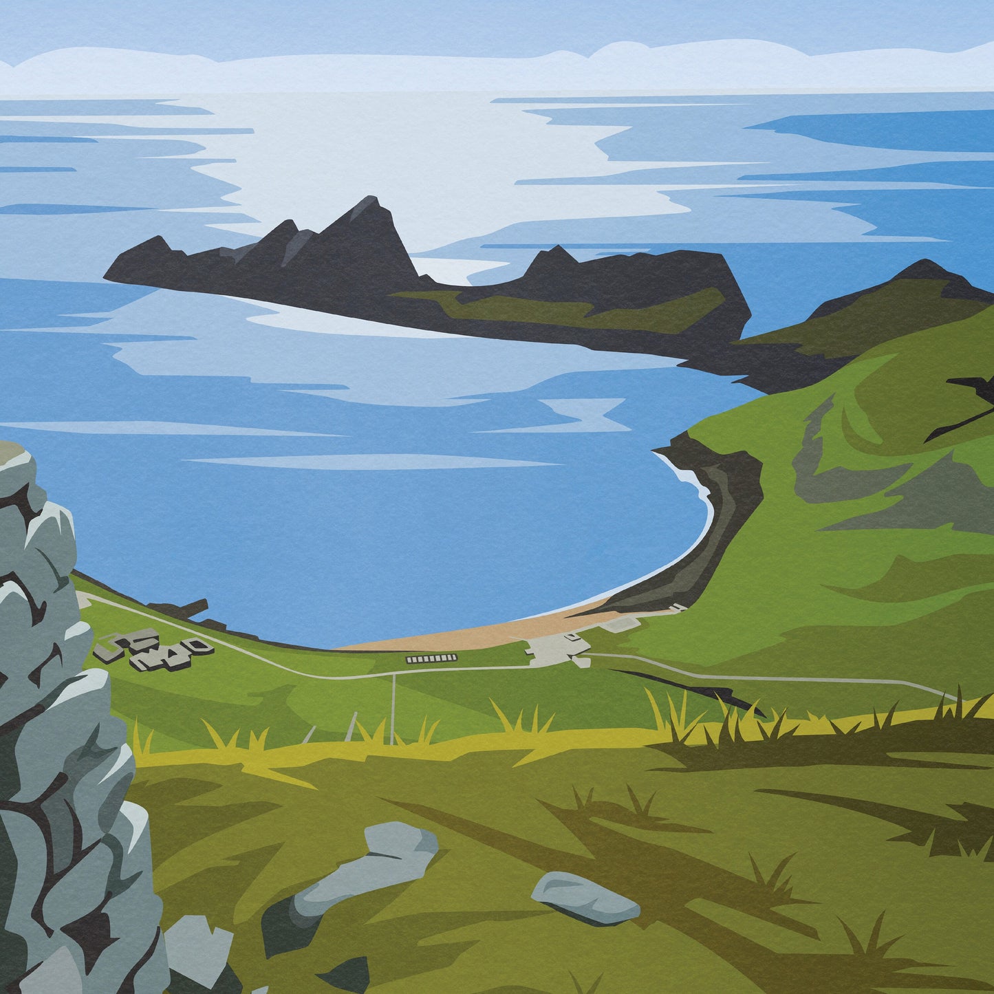 St Kilda Print - St Kilda Archipelago - Dùn - Travel Poster - Illustration  - Scottish Island - St Kilda Archipelago - Hirta - Soay