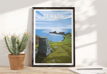 St Kilda Print - St Kilda Archipelago - Dùn - Travel Poster - Illustration  - Scottish Island - St Kilda Archipelago - Hirta - Soay