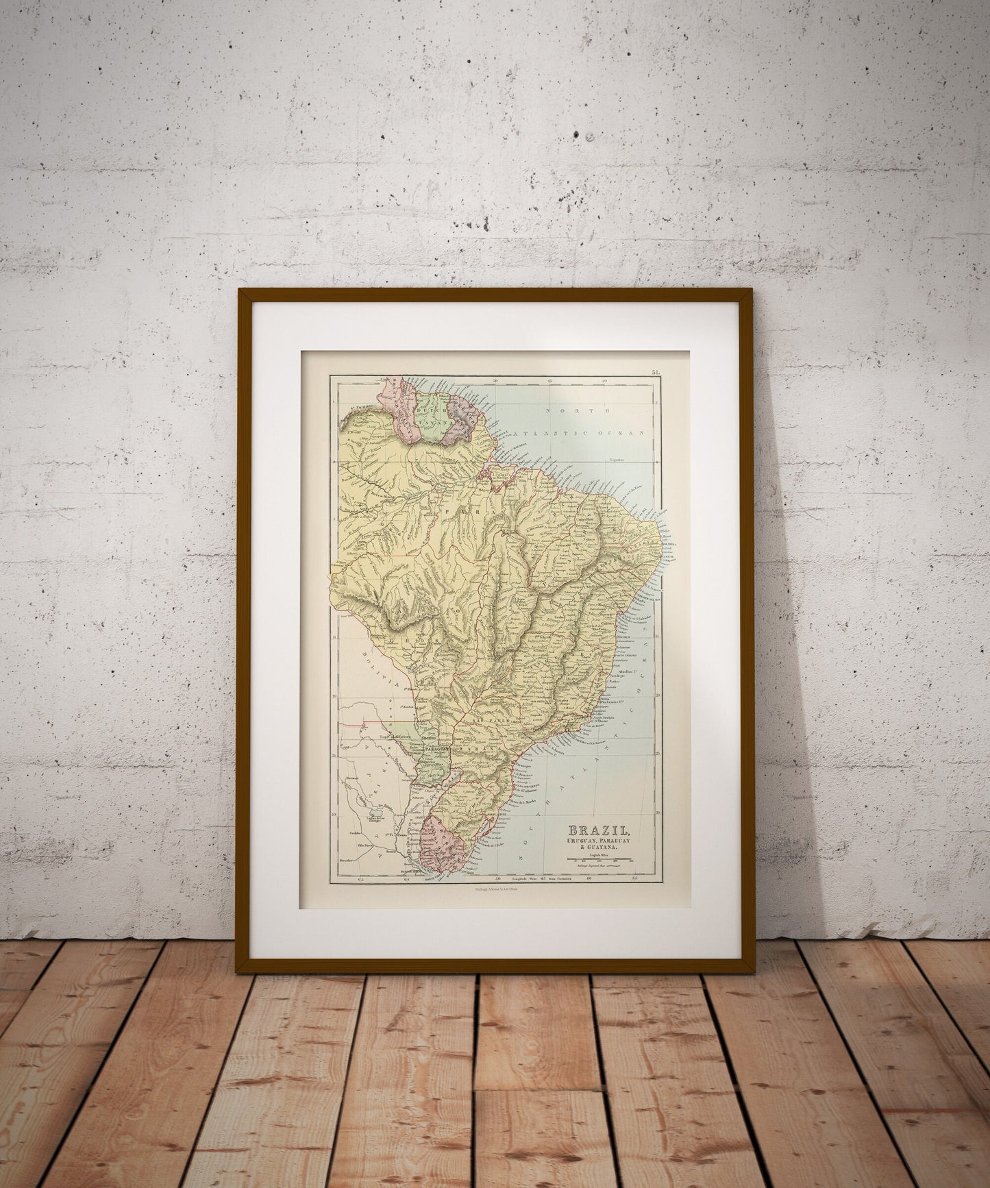 Brazil, Uruguay, Paraguay & Guayana Map, Brazil Map | Old Map of the South America | 1884 | Vintage Reproduction Print