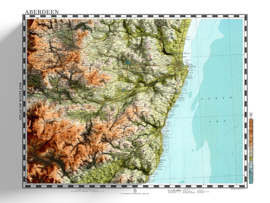 Aberdeen Map  - Topographic Shaded Relief Print - Vintage Style  - 2D Giclée Print - Elevation Map