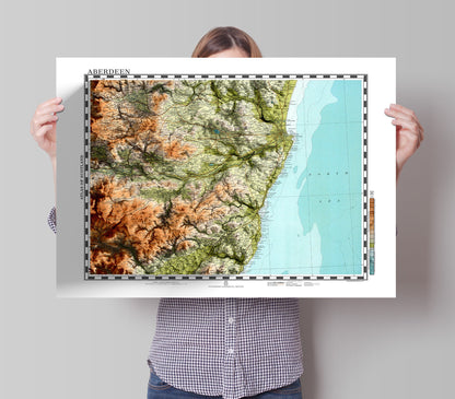 Aberdeen Map  - Topographic Shaded Relief Print - Vintage Style  - 2D Giclée Print - Elevation Map