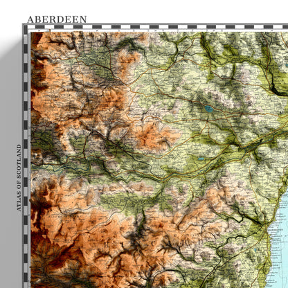 Aberdeen Map  - Topographic Shaded Relief Print - Vintage Style  - 2D Giclée Print - Elevation Map