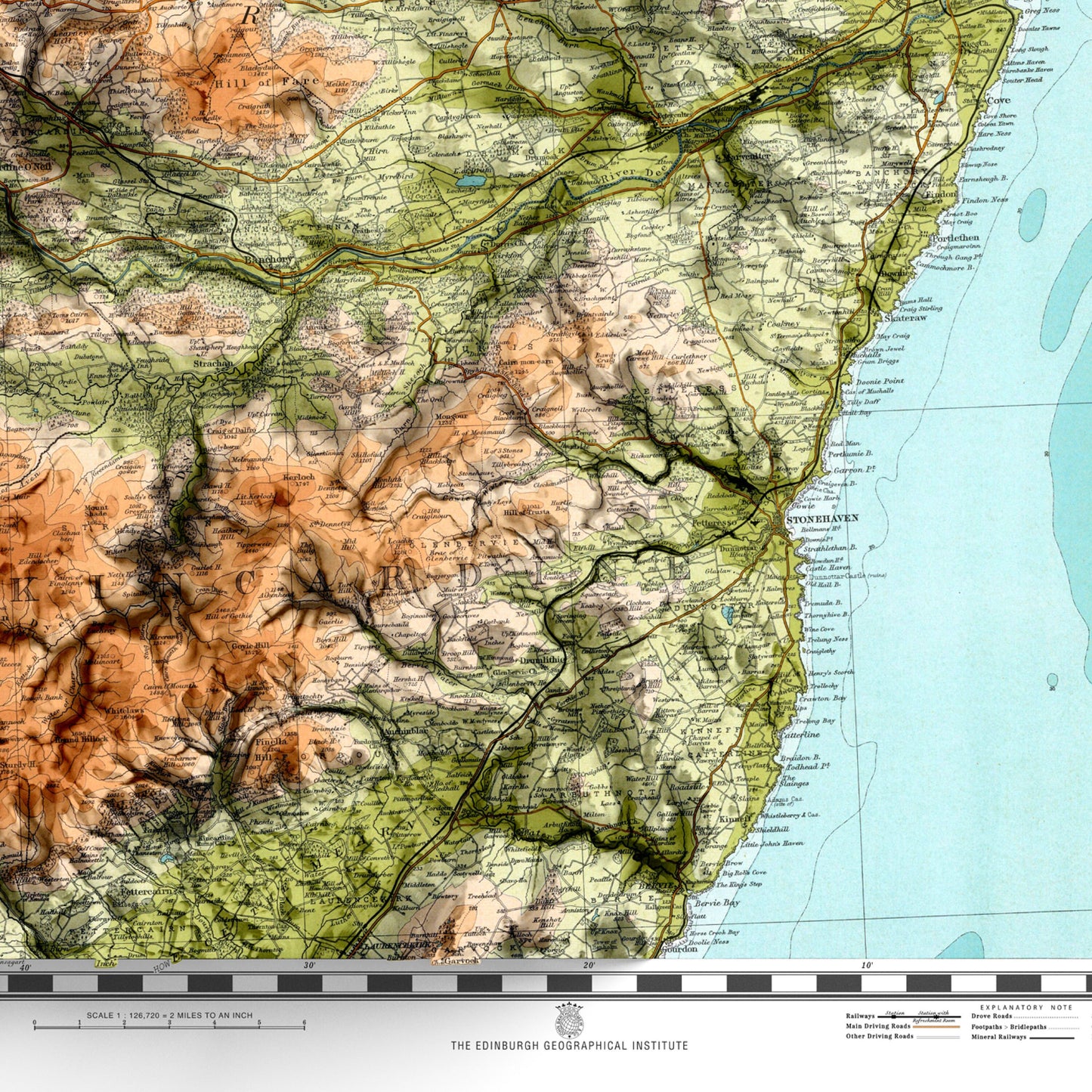 Aberdeen Map  - Topographic Shaded Relief Print - Vintage Style  - 2D Giclée Print - Elevation Map