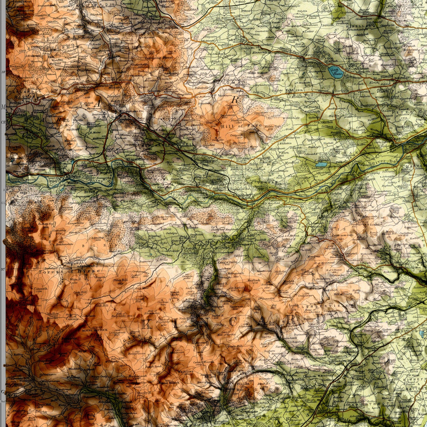 Aberdeen Map  - Topographic Shaded Relief Print - Vintage Style  - 2D Giclée Print - Elevation Map