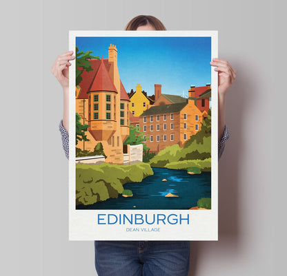 Dean Village Travel Poster, Edinburgh Wall Art, Water of Leith