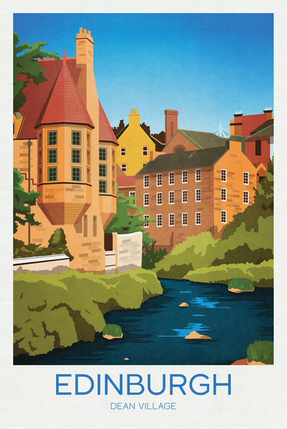 Dean Village Travel Poster, Edinburgh Wall Art, Water of Leith