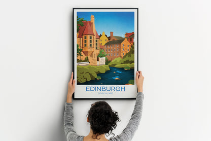 Dean Village Travel Poster, Edinburgh Wall Art, Water of Leith