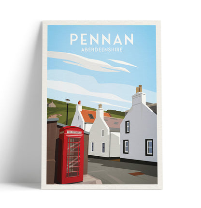 Pennan Travel Poster - Aberdeenshire - Scotland - Local Hero - Red Telephone Box  - Scottish Landscape - Banff - Crovie - Gardenstown