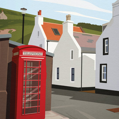 Pennan Travel Poster - Aberdeenshire - Scotland - Local Hero - Red Telephone Box  - Scottish Landscape - Banff - Crovie - Gardenstown