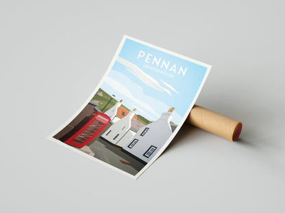 Pennan Travel Poster - Aberdeenshire - Scotland - Local Hero - Red Telephone Box  - Scottish Landscape - Banff - Crovie - Gardenstown