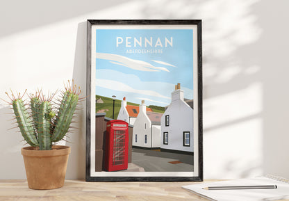 Pennan Travel Poster - Aberdeenshire - Scotland - Local Hero - Red Telephone Box  - Scottish Landscape - Banff - Crovie - Gardenstown