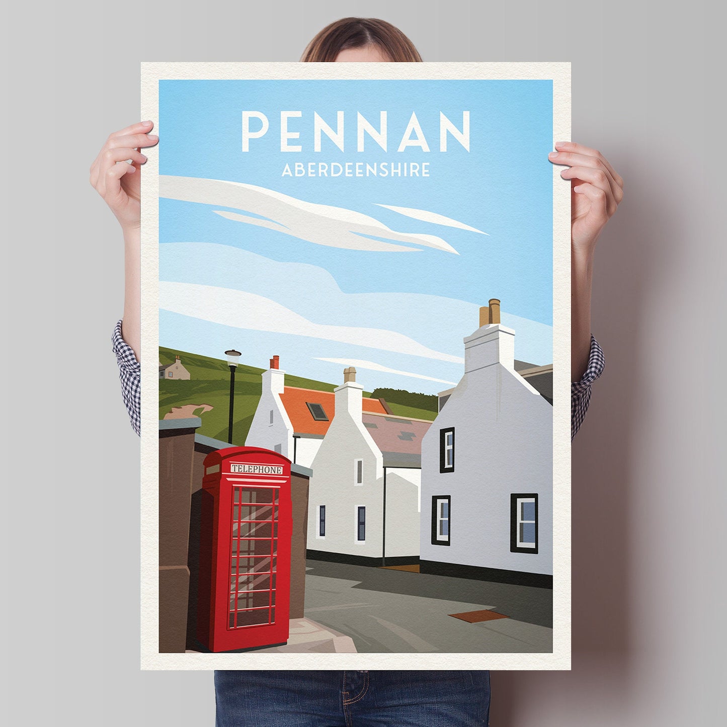 Pennan Travel Poster - Aberdeenshire - Scotland - Local Hero - Red Telephone Box  - Scottish Landscape - Banff - Crovie - Gardenstown