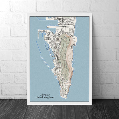 Gibraltar Topographic Contour Map With 3D Illusion - Home Decor Wall Art - City Map Poster