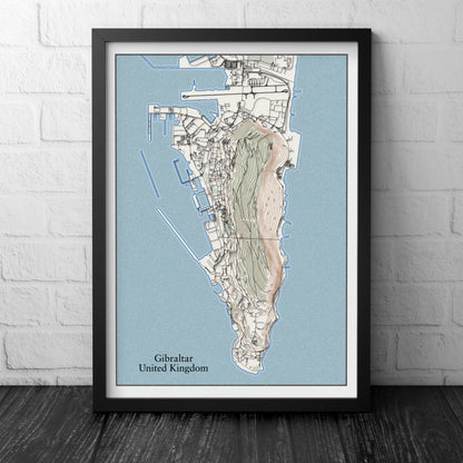 Gibraltar Topographic Contour Map With 3D Illusion - Home Decor Wall Art - City Map Poster