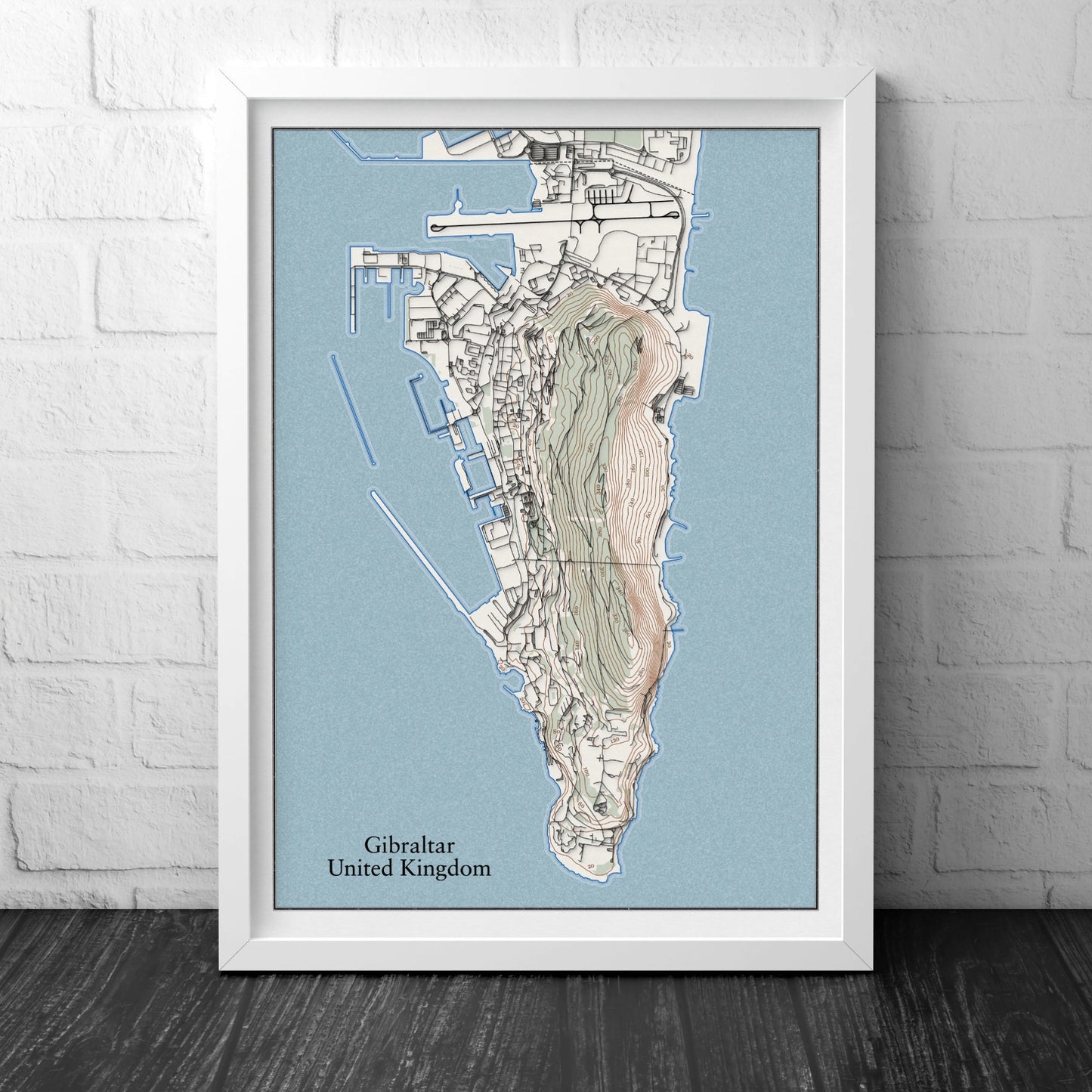 Gibraltar Topographic Contour Map With 3D Illusion - Home Decor Wall Art - City Map Poster