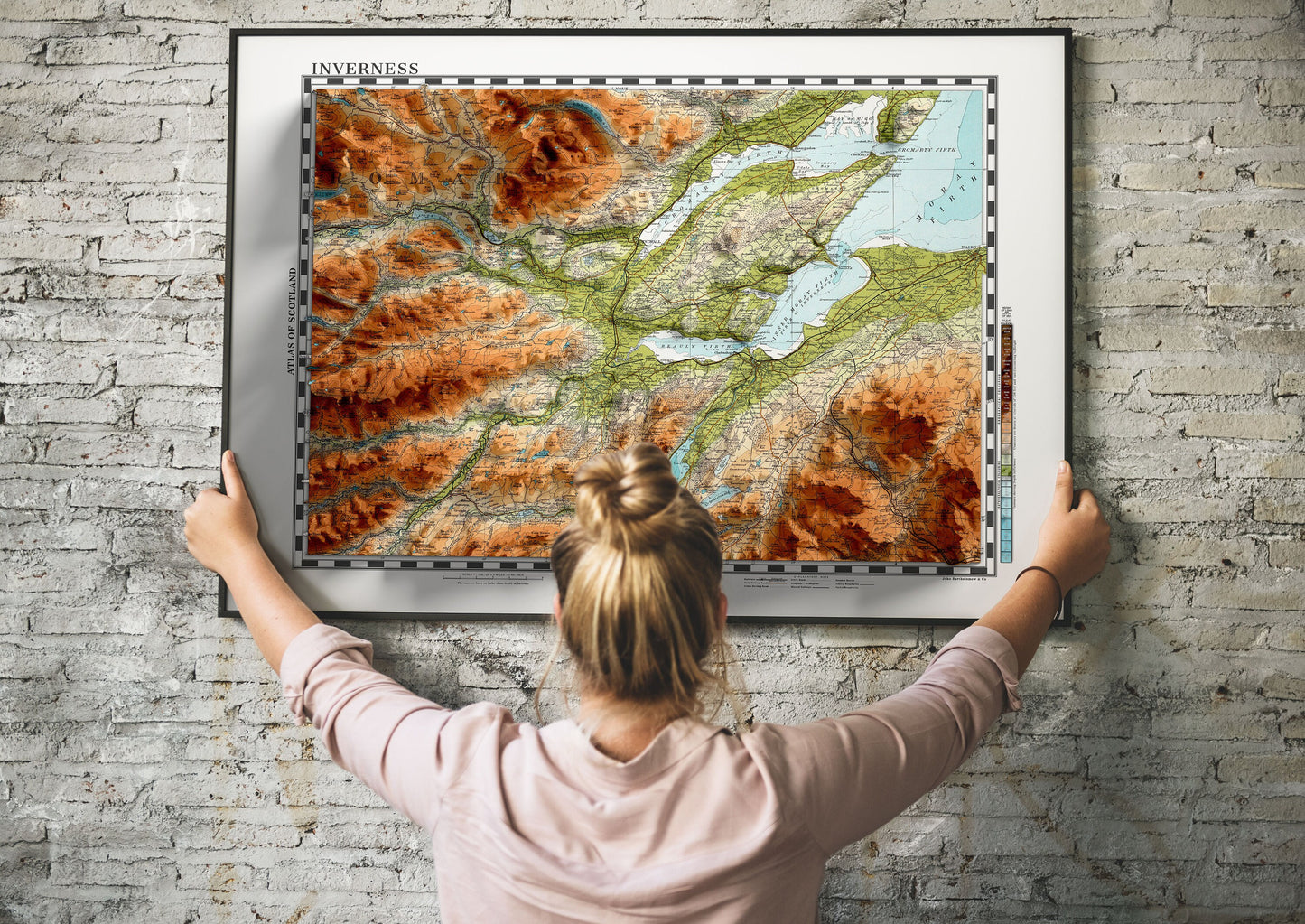 Inverness Topographic Map Print - Vintage - Retro - Geological Map - 3D effect relief Print