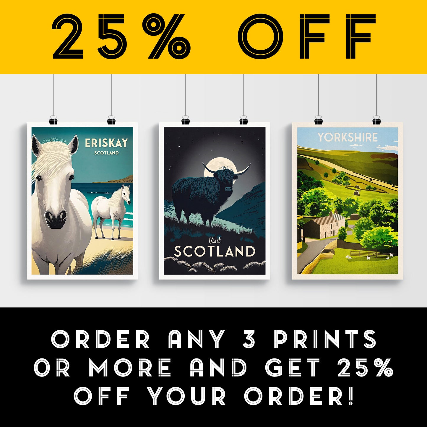 Scotland Print - Highland Cow under Moonlit Sky - Scotland Travel Poster - Highland Coo