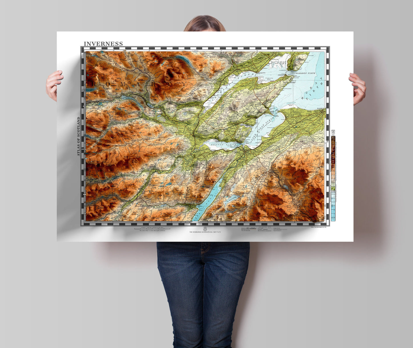 Inverness Topographic Map Print - Vintage - Retro - Geological Map - 3D effect relief Print