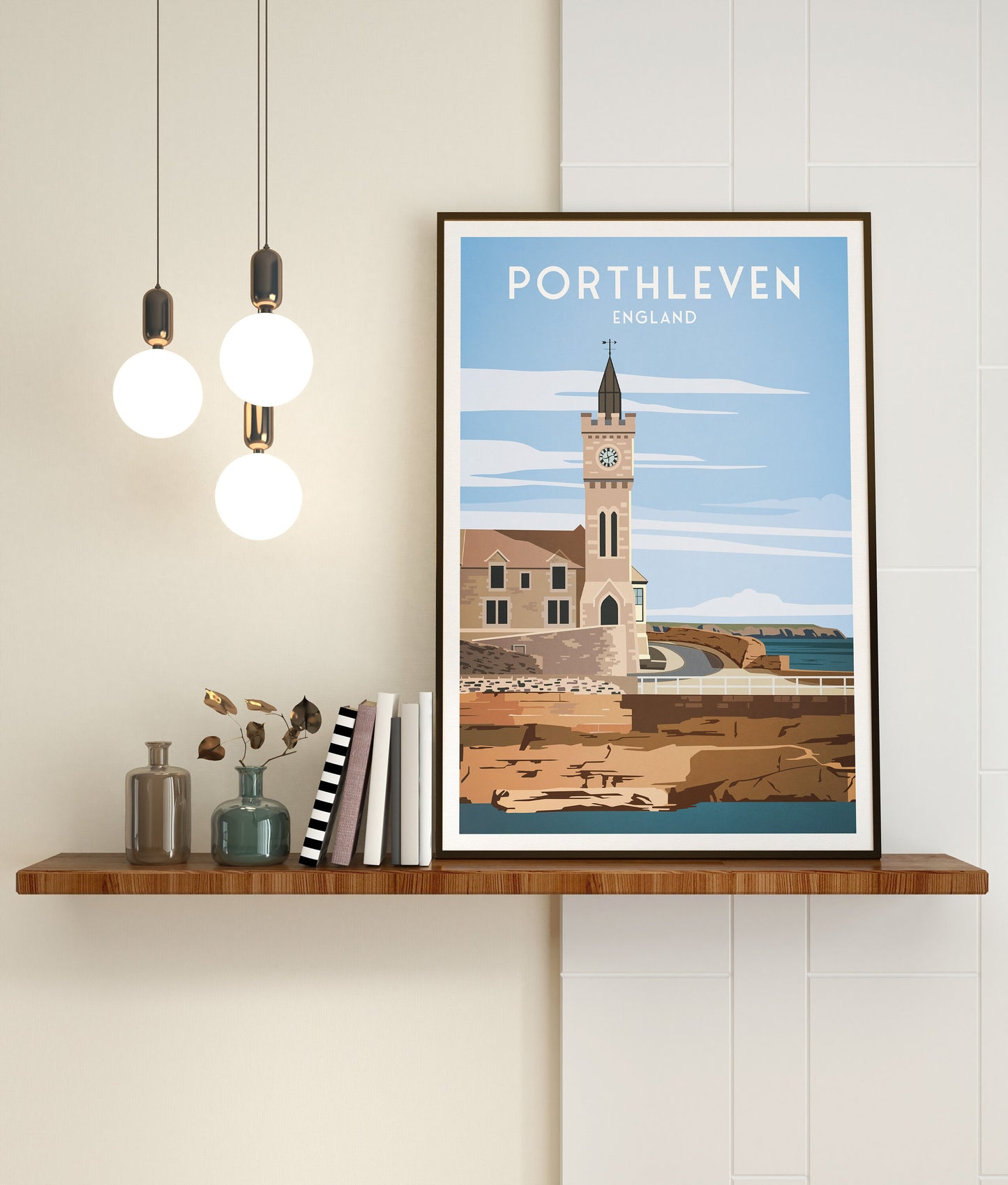 Porthleven Print - Travel Poster - Cornwall - England - Clock Tower - Porthleven Harbour