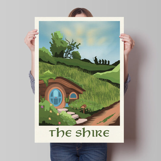 The Shire Travel Poster | Hobbiton Retro Middle-Earth Print | Vintage Travel Poster Art | LOTR