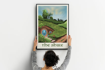 The Shire Travel Poster | Hobbiton Retro Middle-Earth Print | Vintage Travel Poster Art | LOTR