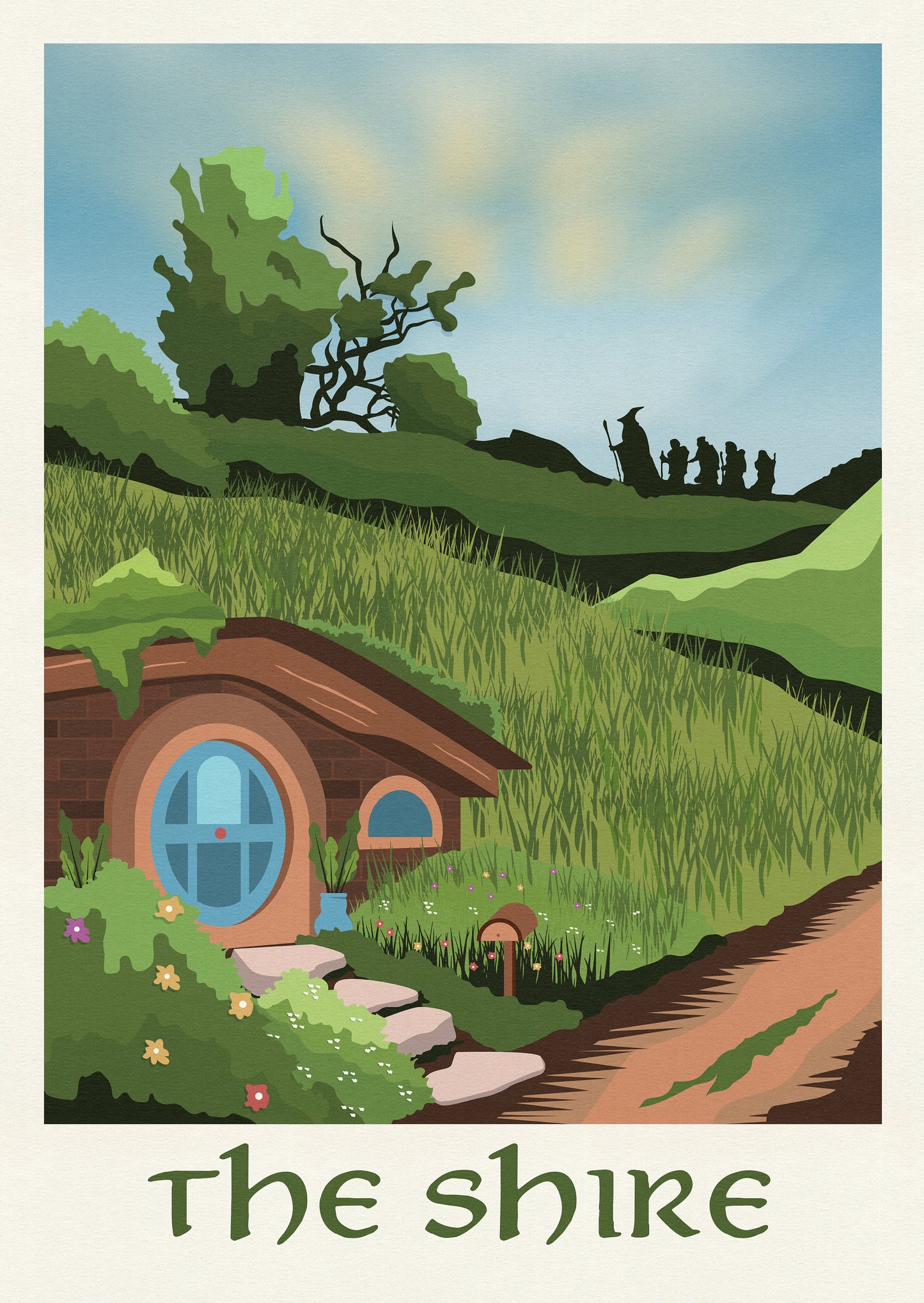 The Shire Travel Poster | Hobbiton Retro Middle-Earth Print | Vintage Travel Poster Art | LOTR