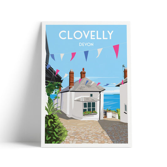 Clovelly Travel Poster - North Devon English landscape -  Devon Art Print - Wall Art - Fishing Village