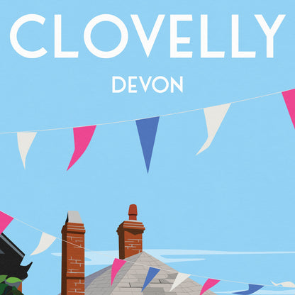 Clovelly Travel Poster - North Devon English landscape -  Devon Art Print - Wall Art - Fishing Village