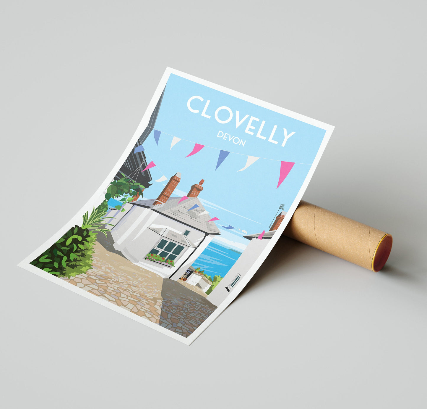 Clovelly Travel Poster - North Devon English landscape -  Devon Art Print - Wall Art - Fishing Village