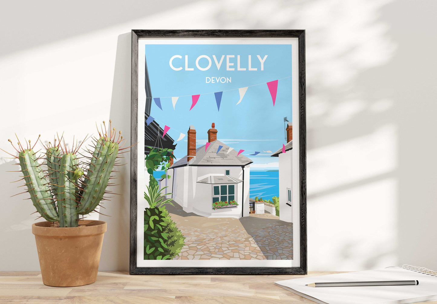 Clovelly Travel Poster - North Devon English landscape -  Devon Art Print - Wall Art - Fishing Village