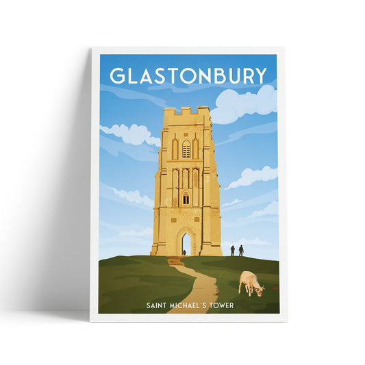 Glastonbury Print - Glastonbury Saint Michael's Tower Travel Poster - A Captivating Landmark - Somerset