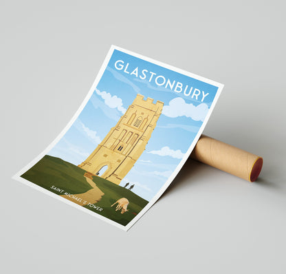 Glastonbury Print - Glastonbury Saint Michael's Tower Travel Poster - A Captivating Landmark - Somerset