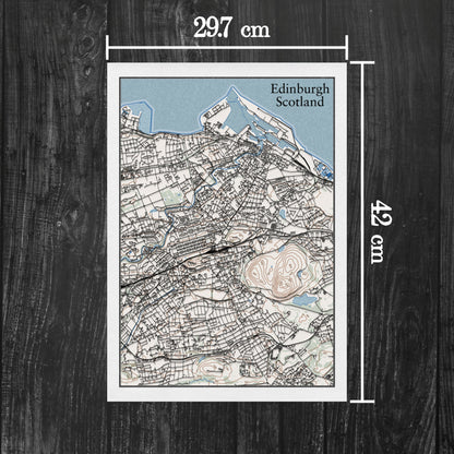 Edinburgh Topographic Contour Map With 3D Illusion - Scotland, United Kingdom - Home Decor Wall Art - City Map Poster