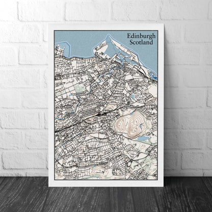 Edinburgh Topographic Contour Map With 3D Illusion - Scotland, United Kingdom - Home Decor Wall Art - City Map Poster