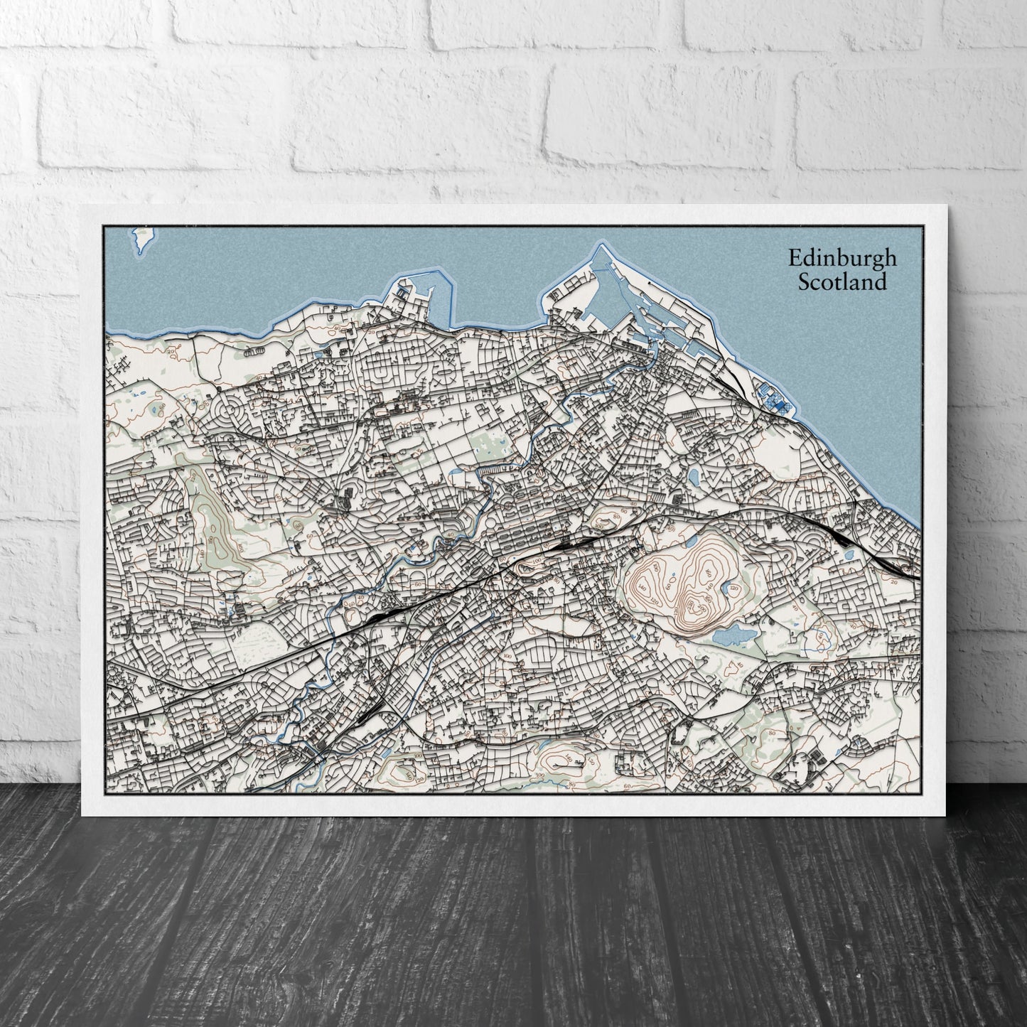 Edinburgh Topographic Contour Map With 3D Illusion - Scotland, United Kingdom - Home Decor Wall Art - City Map Poster