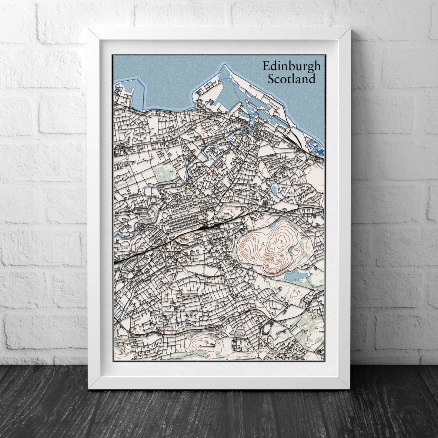 Edinburgh Topographic Contour Map With 3D Illusion - Scotland, United Kingdom - Home Decor Wall Art - City Map Poster