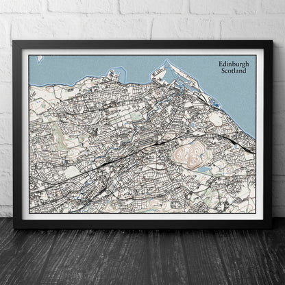 Edinburgh Topographic Contour Map With 3D Illusion - Scotland, United Kingdom - Home Decor Wall Art - City Map Poster